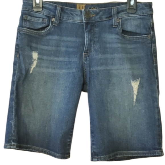 Kut‎ from the Kloth Blue Denim Bermuda Distressed Shorts Size 2 - Picture 1 of 10